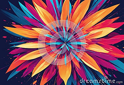A digital painting featuring an explosion of vibrant- abstract floral shapes Stock Photo