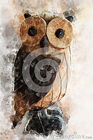 Digital painting of owl, watercolor style Stock Photo