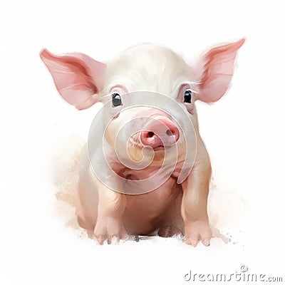 Digital Painting Of A Pig On A White Surface Cartoon Illustration