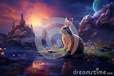 Digital painting of a rabbit amidst a Stock Photo