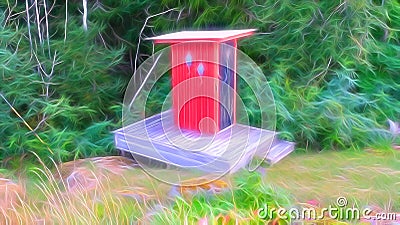 Digital painting style representing a toilet in the middle of the woods in Scandinavia Stock Photo