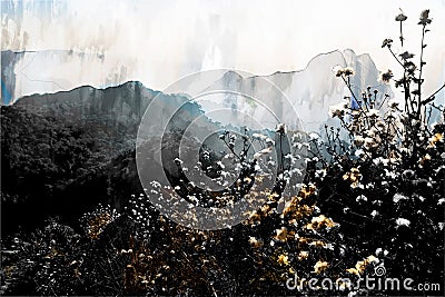 Digital painting of wild flowers by brushing, illustration of wild flowers for background Cartoon Illustration