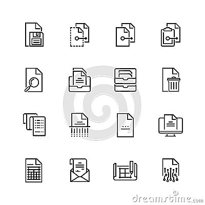 Digital and paper documents icons in thin line style Vector Illustration