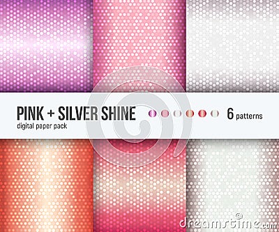 Digital paper pack, 6 abstract luxury metallic backgrounds in rose gold and silver Vector Illustration