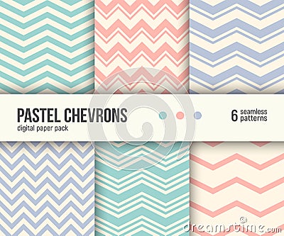 Digital paper pack, 6 pastel chevron patterns, minimal geometric striped background Vector Illustration