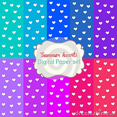Digital Papers Rainbow Mixed Patterns Patterned Backgrounds Summer hearts, digital paper set Stock Photo