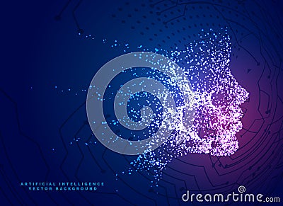 digital particle face technology concept background for artificial intelligence and machine learning Vector Illustration