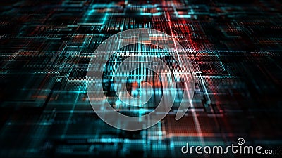Digital Particle and Light flow. Digital Cyberspace and Data Network Connections Concept. Transfer Digital Data High Speed Stock Photo