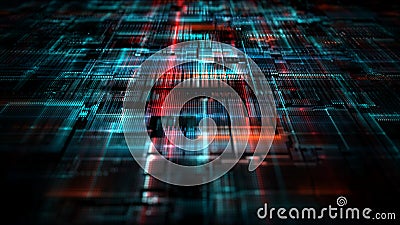 Digital Particle and Light flow. Digital Cyberspace and Data Network Connections Concept. Transfer Digital Data High Speed Stock Photo