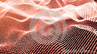 Digital particles floating wave form in the abyss abstract cyber technology de-focus background. Stock Photo