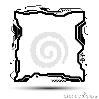 Digital pattern black linear square frame isolated background Vector Illustration