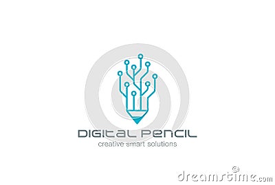 Digital Pencil Logo design vector Linear art Vector Illustration