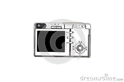 Digital photo silver camera isolated on white background Stock Photo