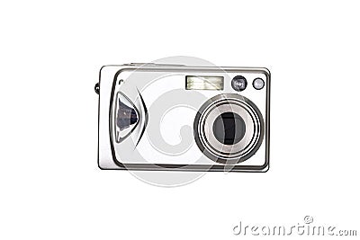 Digital photo silver camera isolated on white background Stock Photo