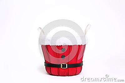 Digital Photography Background Of Red Santa Christmas Bucket Isolated On White Stock Photo