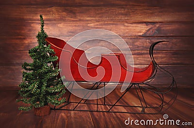 Digital Photography Background Of Red Vintage Christmas Sleigh Stock Photo