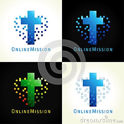 The digital pixel christian logo. Vector Illustration