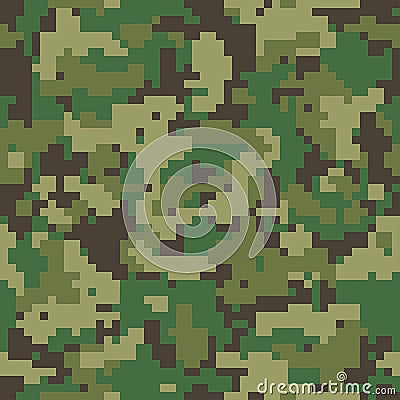 Digital pixel green camouflage seamless pattern for your design. Army background. Vector texture Vector Illustration