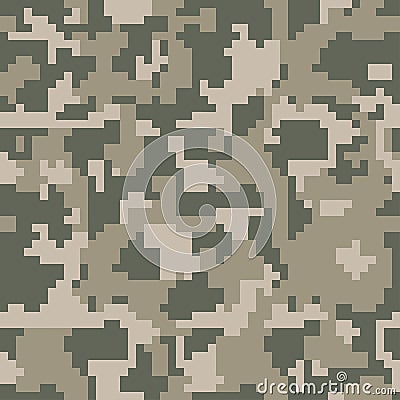 Digital pixel green camouflage seamless pattern for your design. Clothing military style. Vector Illustration