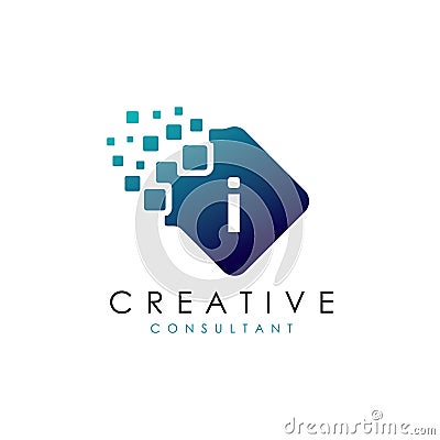 Digital Pixel Letter I Logo Vector. Stock Photo