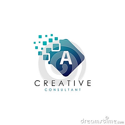 Digital Pixel Letter A Logo Vector. Stock Photo