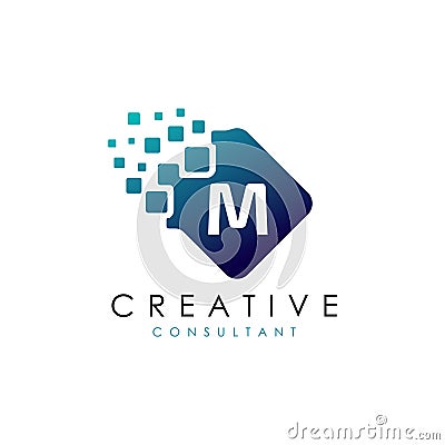 Digital Pixel Letter M Logo Vector. Stock Photo