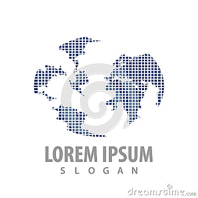 Digital pixel map world logo concept design. Symbol graphic template element vector Vector Illustration