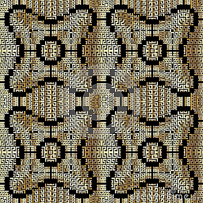 Digital pixel style 3d greek vector seamless pattern. Creative geometric textured background. Abstract repeat backdrop Vector Illustration