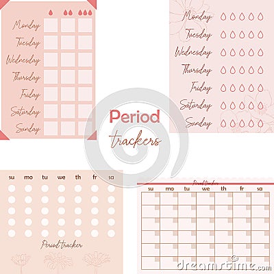 Ready to use digital stickers for planner. Woman's health tracker. Vector art Vector Illustration