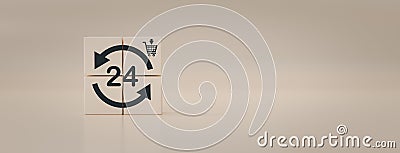 Digital platform business shopping online web concept. panoramic banner header 3d rendering cube block with business icon. Stock Photo
