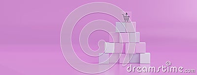 Digital platform business shopping online web concept. panoramic banner header 3d rendering cube block with business icon. Stock Photo