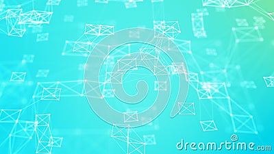 Digital plexus of glowing lines and dots. White squares. Abstract background. Network. 3D rendering Stock Photo