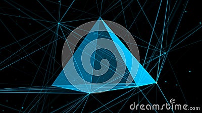 Digital plexus with pyramid form of glowing lines and dots. Abstract futuristic background. 3D rendering. Network Stock Photo