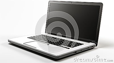 Digital Powerhouse: 3D Modern Laptop with Black Screen on a White Background, Generative AI Stock Photo