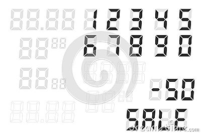 Digital price tag. A set of electronic numbers Vector Illustration