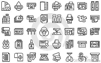 Digital printing icons set, outline style Vector Illustration