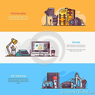 Digital Professions and Careers Banners Vector Illustration