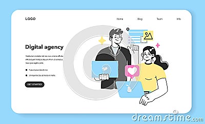 Digital promotion web banner or landing page. Social media Vector Illustration