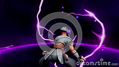 Digital Rendering Cartoon Warrior Monk Ninja Motion Background Stock Photo