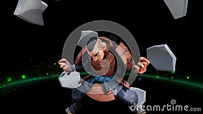 Digital Rendering Cartoon Warrior Monk Ninja Motion Background Stock Photo