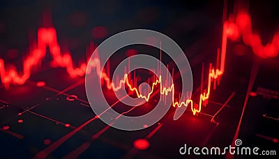 A digital rendering shows a red, glowing, jagged line with spikes, resembling a financial or data graph Stock Photo