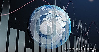 A digital representation of Earth with data charts and graphs overlaying globe Stock Photo