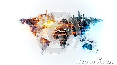 Digital representation of a global ledger highlighting interconnected data across cities Stock Photo