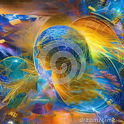 A digital representation of the subconscious mind, with abstracted forms, fragmented imagery, and symbolic elements that delve i Stock Photo