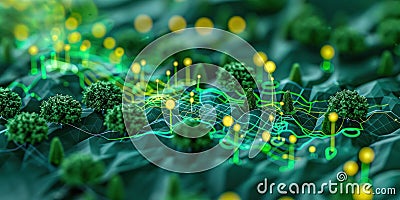 Digital Representation of Trees and Data Connections. Generative ai Cartoon Illustration