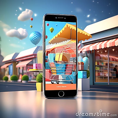 Digital Retail Therapy: Online Shopping on Smartphone - Mobile Application (3D Rendering Stock Photo