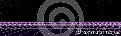 Digital retro perspective grid 1980s style. Futuristic cyber surface. 80s Retro Sci-Fi background. Album cover or banner in the Vector Illustration