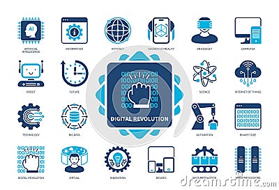 Digital Revolution solid icon set Stock Photo