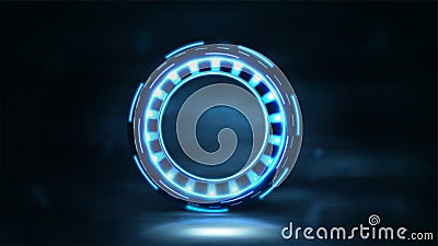 Digital ring with neon lights in dark scene with fog Vector Illustration