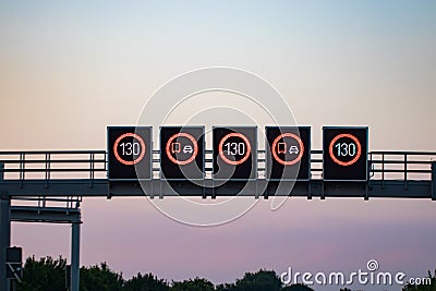 Digital road signs. speed limit close up Stock Photo